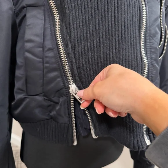 Zara Navy Zippered Pinstriped Bomber Jacket NWT - Picture 15 of 16